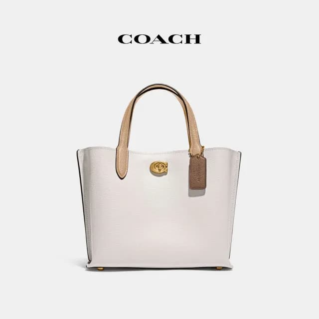 【COACH】蔻馳官方直營 WILLOW24 撞色托特包 托特手袋-粉筆白色混合色(C8561)