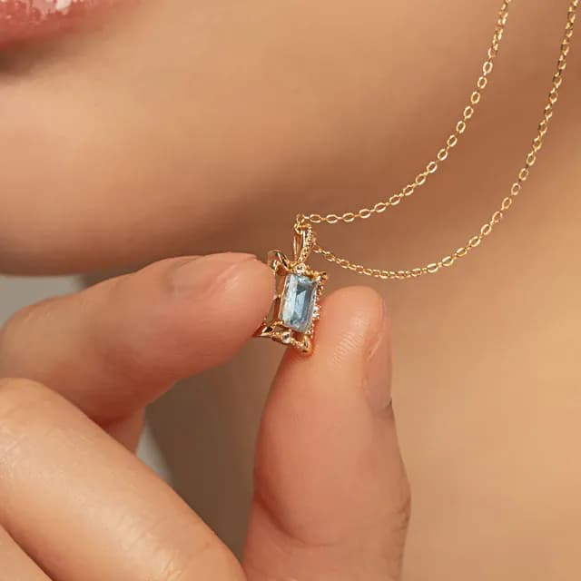 【SPANCONNY 飾品控】女爵 l 海藍寶 白水晶 S925純銀 l 古典方鑽項鍊(思緒清晰+增加正能量)
