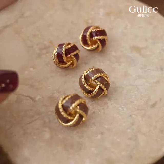 【Golicc】復古 氣質麻花 同心結耳環(七夕 情人節 生日 飾品 耳釘 耳飾 耳墜 禮物)