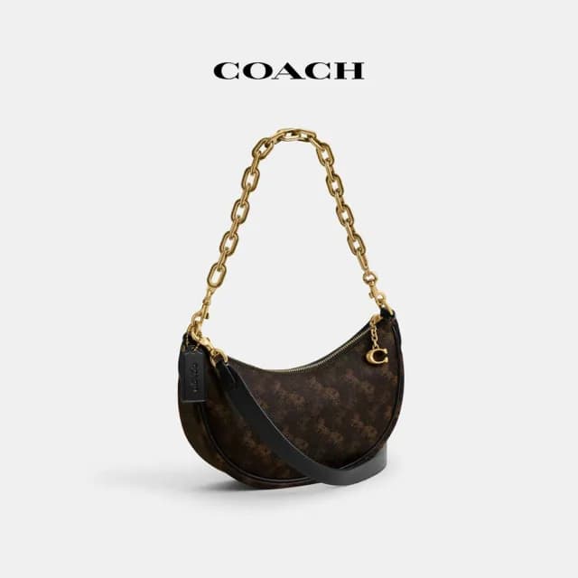 【COACH】蔻馳官方直營 MIRA馬車圖案印花單肩手袋-B4/松露色 黑色(CM584)