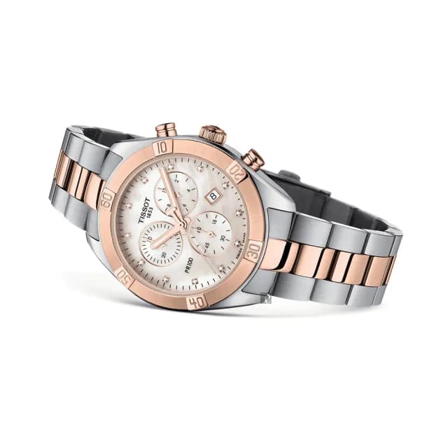 【TISSOT 天梭 官方授權】PR100 SPORT 真鑽三眼計時女錶/38mm 手錶 送禮 推薦(T1019172211600)