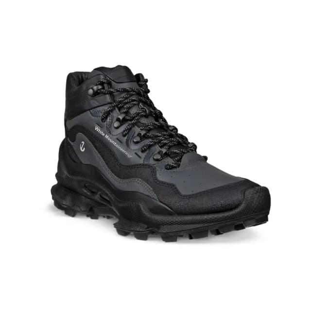 【ecco】BIOM C-TRAIL W 白山聯名款 蹤跡健步皮革高筒防水運動鞋 女鞋(黑色/磁石灰/黑色 80342360568)
