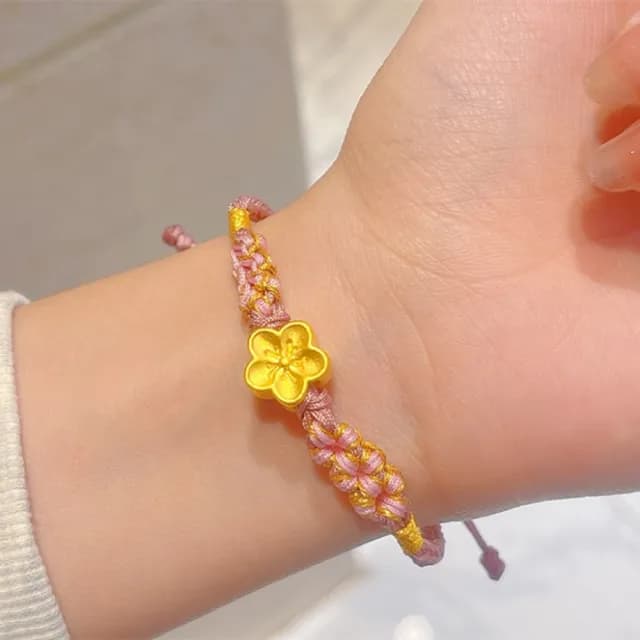 【Penny珮妮】黃金999迷你小桃花手繩手鍊(母親節禮物 送閨密 交換禮物 生日禮 情人節 尾牙 新年 結婚)
