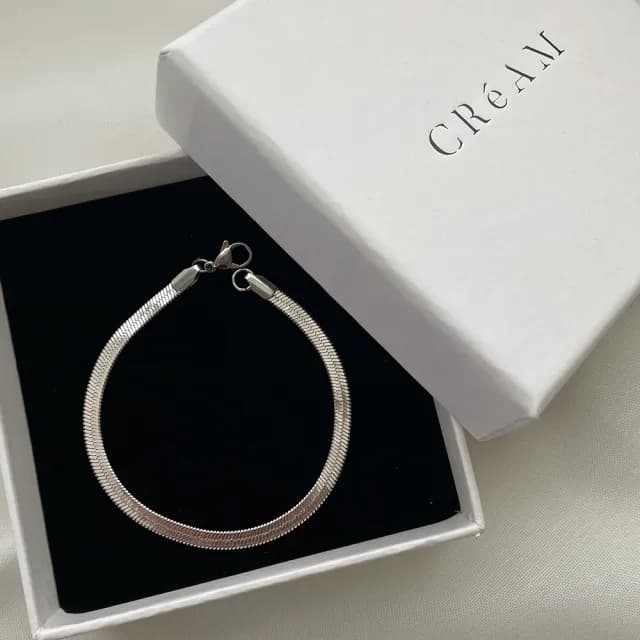 【CReAM】Huba不鏽鋼蛇鍊扁鍊中性男性手環手鍊(生日 禮物 送禮 禮盒)