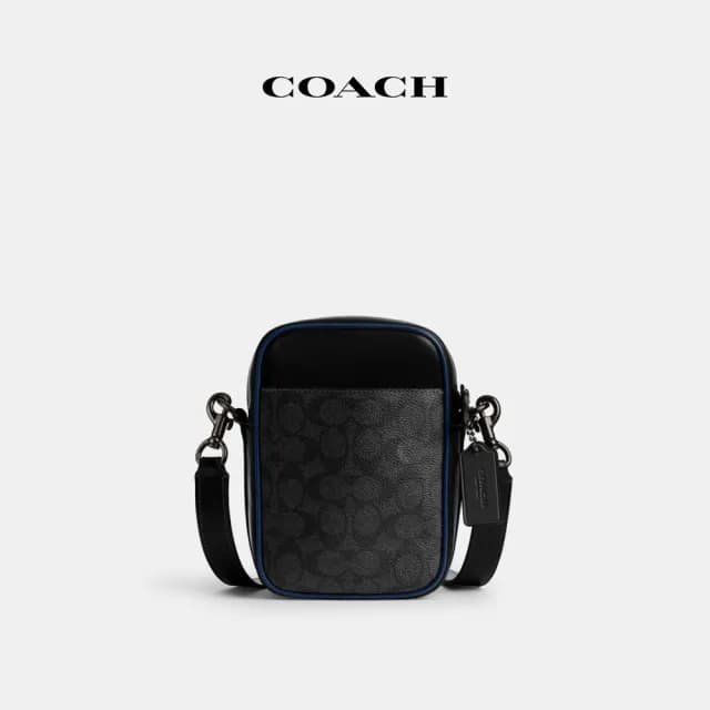 【COACH】蔻馳官方直營 HITCH撞色經典Logo斜背手袋 斜背包 側背包 斜挎包-混合黑色(CW462)
