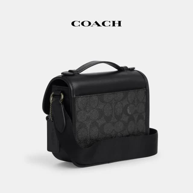 【COACH】蔻馳官方直營 RACER經典Logo斜背手袋-QB/炭黑色/黑色(CBG13)