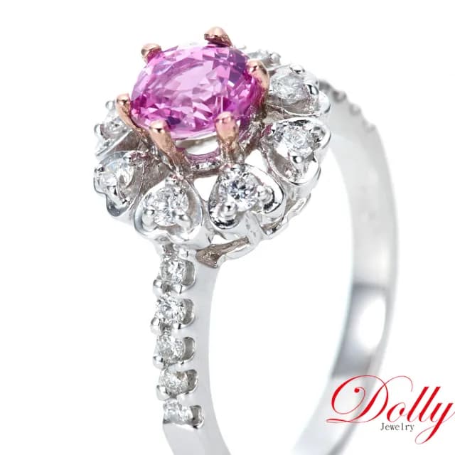【DOLLY】1克拉 無燒斯里蘭卡艷彩粉紅藍寶石18K金鑽石戒指-009(母親節 長輩送禮 交換禮物首選)