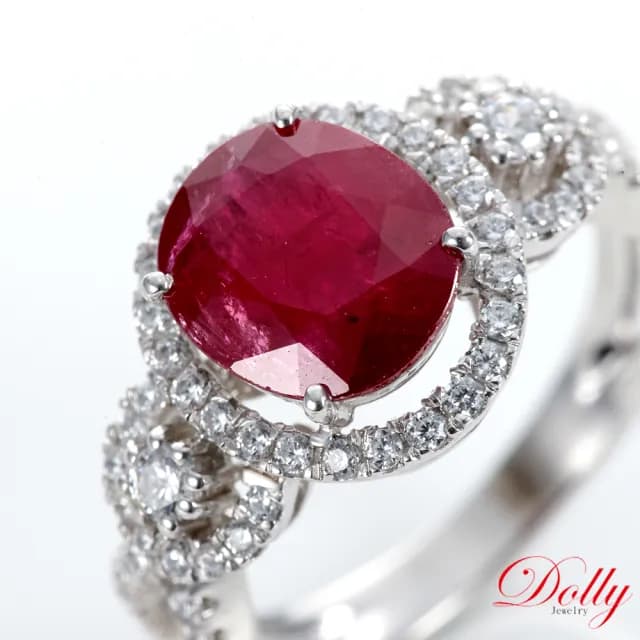 【DOLLY】3克拉 緬甸紅寶石18K金鑽石戒指(情人節 長輩送禮首選)