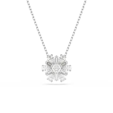 【SWAROVSKI 施華洛世奇】Idyllia 鏈墜 混合式切割 雪花 白色 鍍白金色