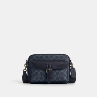 【COACH】蔻馳官方直營 WARNER經典Logo斜背手袋-青銅色硬體/丹寧色/午夜海軍藍色(CW217)