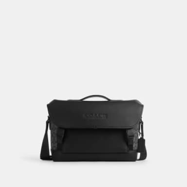 【COACH】蔻馳官方直營 LEAGUE經典Logo騎行手袋-炭黑色/黑色(CU369)