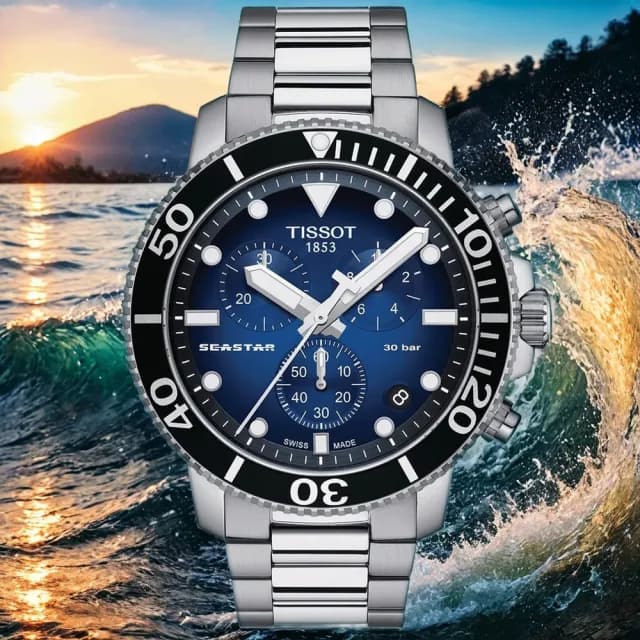 【TISSOT 天梭 官方授權】水鬼 Seastar 1000 海洋之星300米潛水三眼計時手錶 送禮 推薦(T1204171104101)