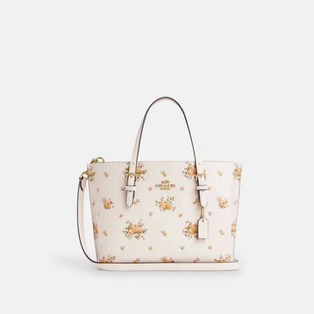 【COACH】蔻馳官方直營 MOLLIE花卉印花 25號托特手袋-IM/粉筆白色 混合色(CAL44)
