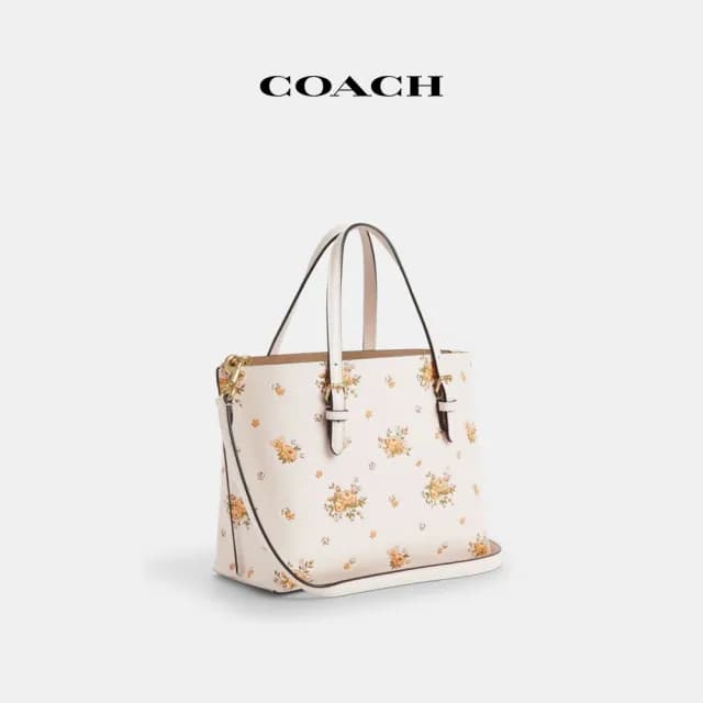 【COACH】蔻馳官方直營 MOLLIE花卉印花 25號托特手袋-IM/粉筆白色 混合色(CAL44)