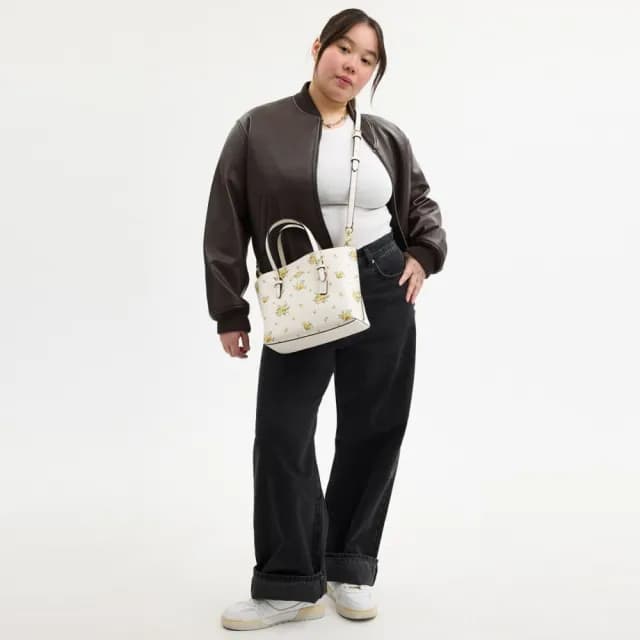 【COACH】蔻馳官方直營 MOLLIE花卉印花 25號托特手袋-IM/粉筆白色 混合色(CAL44)