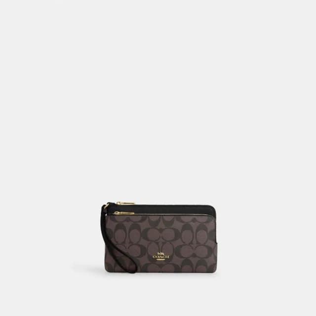 【COACH】蔻馳官方直營 經典Logo雙拉鏈錢包-IM/棕色/黑色(CU920)