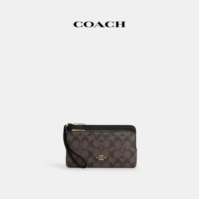 【COACH】蔻馳官方直營 經典Logo雙拉鏈錢包-IM/棕色/黑色(CU920)