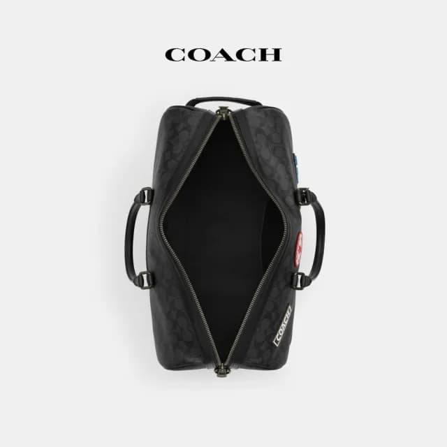 【COACH】蔻馳官方直營 VENTURER 經典 SIGNATURE 帆布與徽章旅行袋 旅行包 斜背包-炭黑色 混合色(CY829)