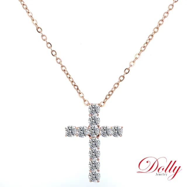 【DOLLY】1.40克拉 天然鑽石 F/VS2 18K玫瑰金十字架鑽石項鍊(母親節 長輩送禮 交換禮物首選)