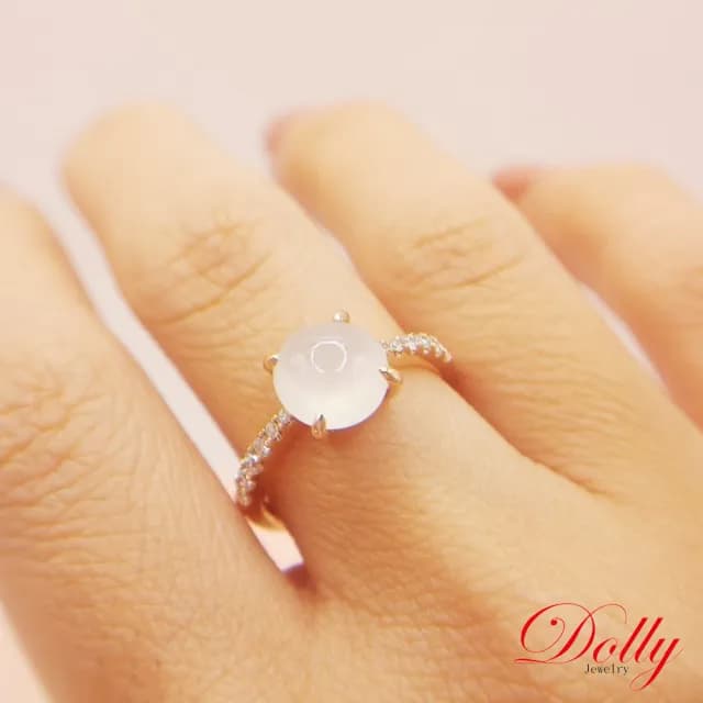【DOLLY】18K金 緬甸冰玻種白翡玫瑰金鑽石戒指(母親節 長輩送禮首選)