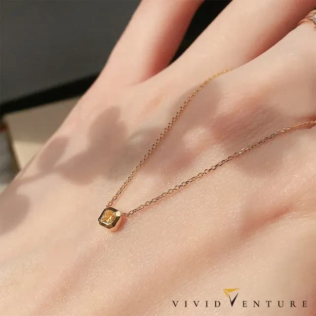 【Vividventure 亞帝芬奇】14K 8分 天然鑽石 黃彩鑽 鑽石 項鍊 芳登夕陽