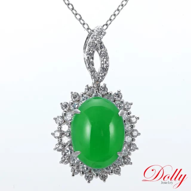 【DOLLY】18K金 緬甸冰種正綠A貨翡翠鑽石項鍊(母親節 長輩送禮首選)