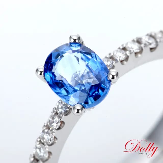 【DOLLY】1克拉 無燒矢車菊蘭藍寶石18K金鑽石戒指-010(母親節 長輩送禮 交換禮物首選)