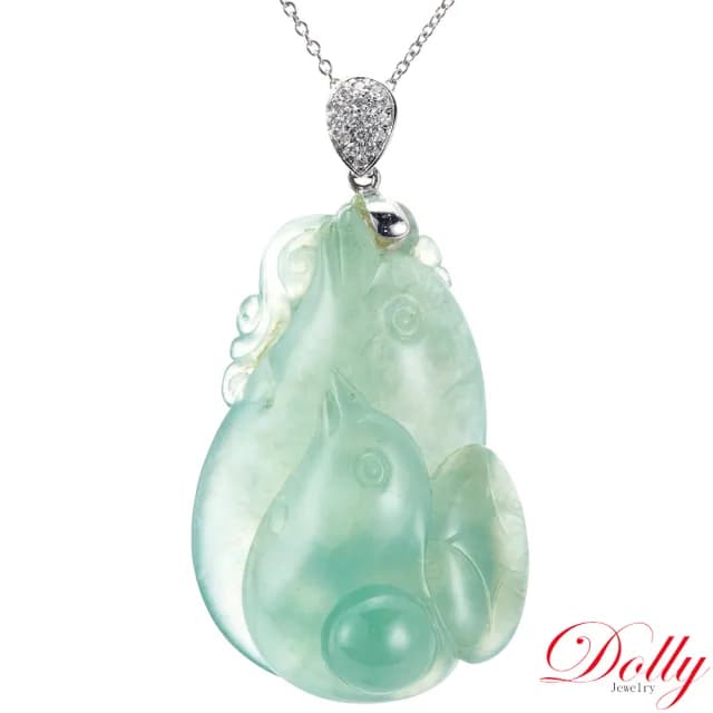 【DOLLY】18K金 緬甸A貨翡翠喜在眉梢鑽石項鍊-003(母親節 長輩送禮首選)