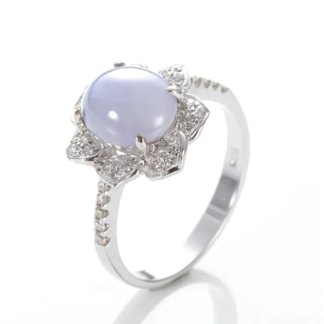 【DOLLY】14K金 緬甸紫羅蘭A貨翡翠鑽石戒指(母親節 長輩送禮 交換禮物首選)