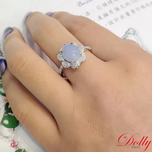 【DOLLY】14K金 緬甸紫羅蘭A貨翡翠鑽石戒指(母親節 長輩送禮 交換禮物首選)