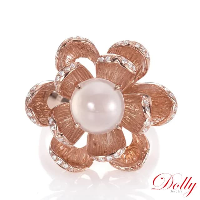 【DOLLY】14K金 緬甸冰種A貨白翡玫瑰金鑽石戒指(現貨 母親節 長輩送禮首選)