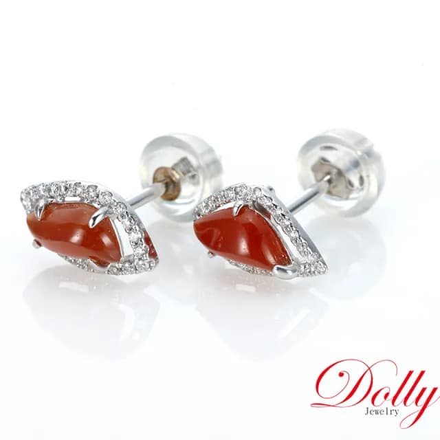【DOLLY】14K金 緬甸冰種A貨紅翡鑽石耳環(母親節 長輩送禮首選)