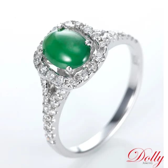 【DOLLY】14K金 緬甸老坑綠冰種翡翠鑽石戒指-002(母親節 長輩送禮 交換禮物首選)
