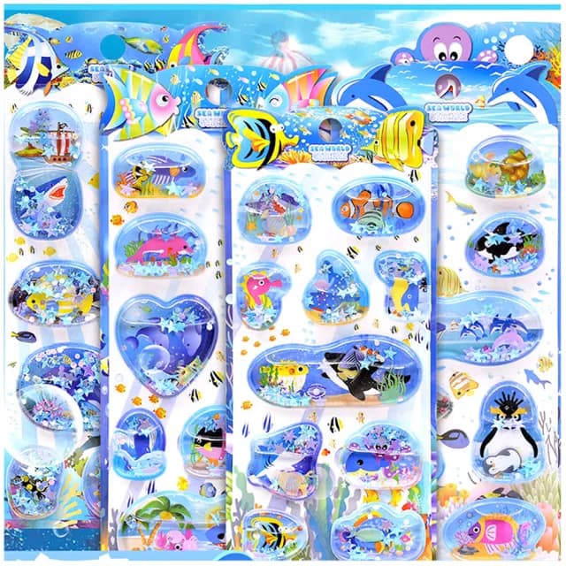 【TDL】海豚鯊魚海洋生物立體貼紙帶水搖搖貼紙玩具隨機2張 493541(生日禮物 聖誕節 平輸品)