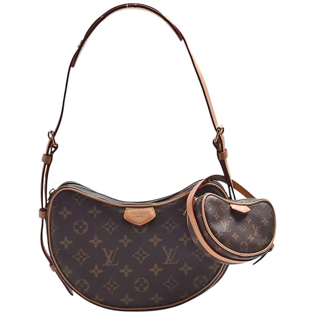 【Louis Vuitton 路易威登】M46828 Croissant MM系列Monogram帆布牛皮飾邊附迷你手袋肩背包(棕色)