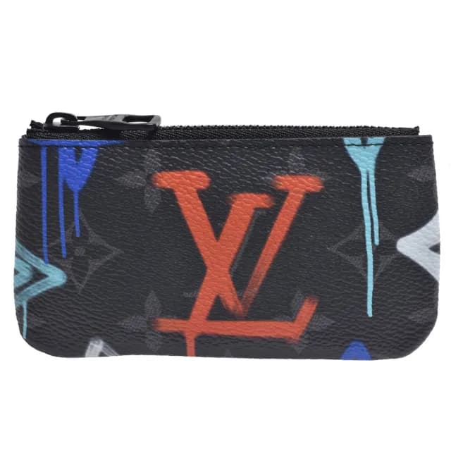 【Louis Vuitton 路易威登】M81795 經典塗鴉風格Monogram花卉帆布拉鍊鑰匙/零錢包(黑)