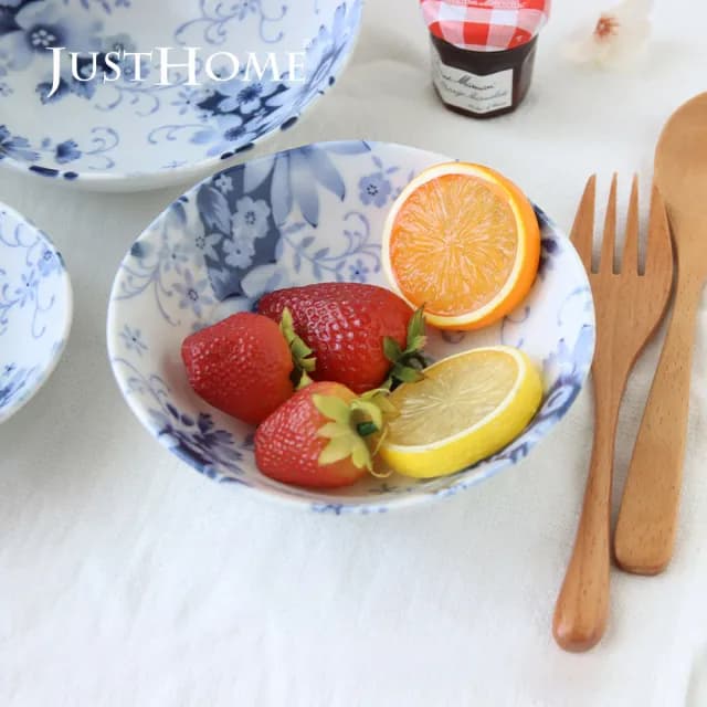 【Just Home】Home日本製羽葉菊陶瓷8件/10件碗盤餐具組(可微波 碗 飯碗 碗盤 盤 湯盤 深盤 餐具組 送禮)