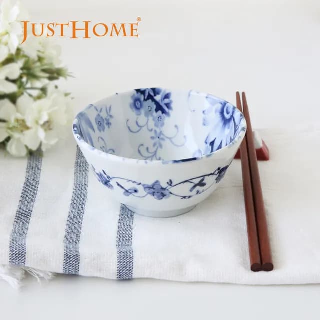 【Just Home】Home日本製羽葉菊陶瓷8件/10件碗盤餐具組(可微波 碗 飯碗 碗盤 盤 湯盤 深盤 餐具組 送禮)