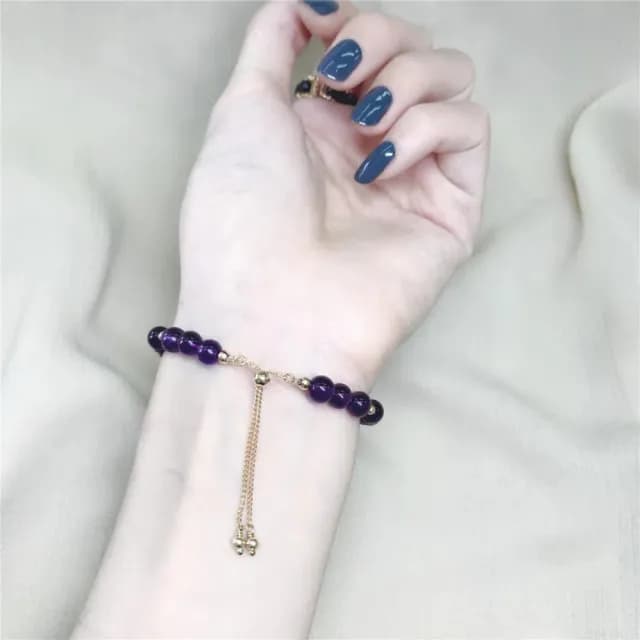 【A&R】招財開運  天然烏拉圭紫水晶 14k包金手鍊附精美禮盒(平安 智慧 人緣 貴人 禮物 納福 結緣 生日禮)