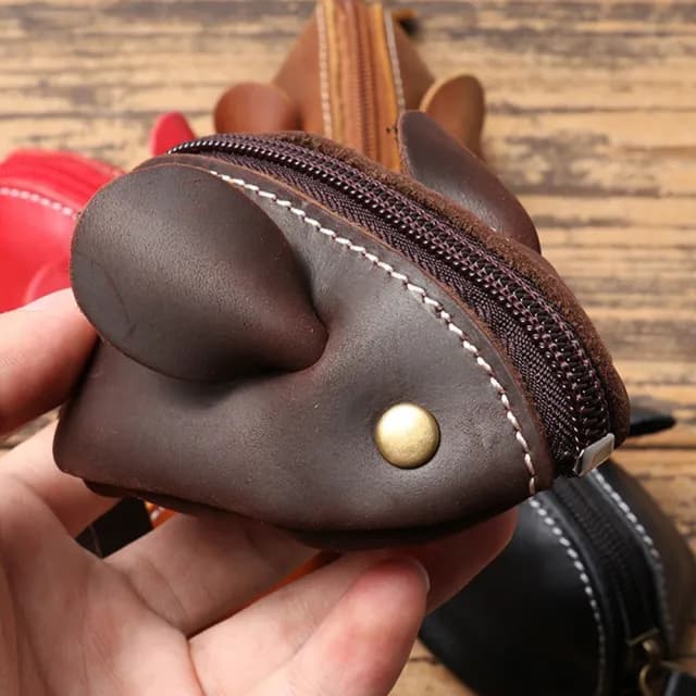 【MoonDy】父親節禮物 零錢包 真皮包包 零錢包 小零錢包 頭層牛皮 老鼠 造型零錢包 兒童零錢包 零錢盒 鑰匙