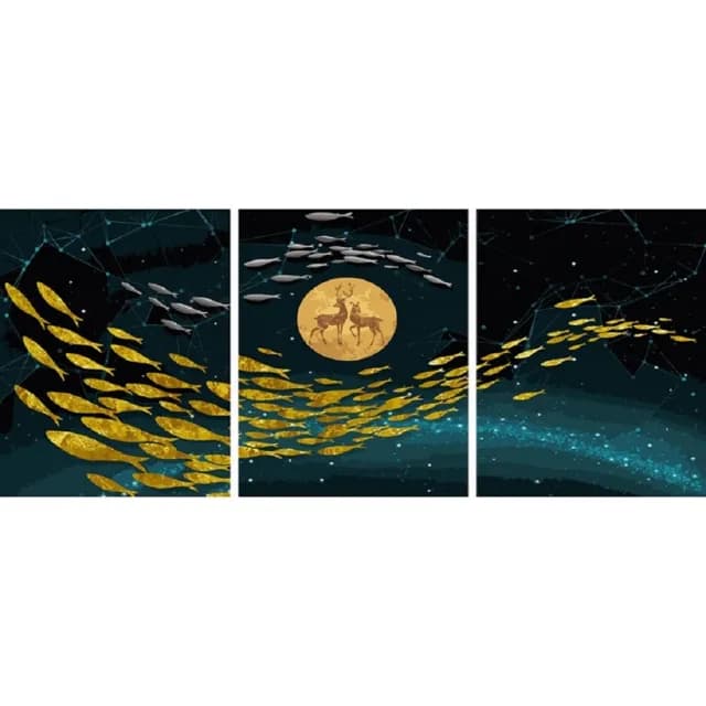 【ArtLife 藝術生活】95335  燦爛星空下 40*50CM*三幅組(數字油畫 DIY DIY數字油畫 交換禮物 畫畫玩具)