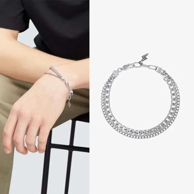 【agnes b.】Sport b. 雙層閃電鏈條手鍊(銀色)