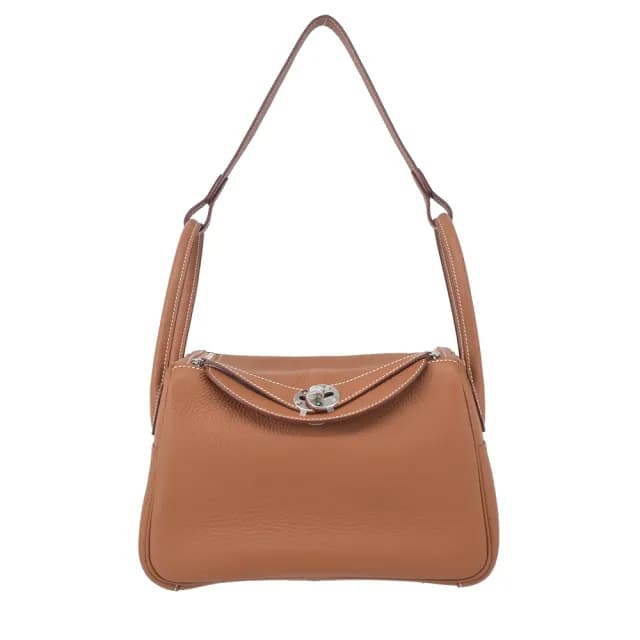 【Hermes 愛馬仕】Lindy 26CM K刻 T/C牛皮兩用包(37駝色/銀釦)
