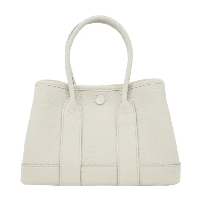 【Hermes 愛馬仕】Mini Garden Party 水牛皮手提包(冰川白/W刻/銀釦)