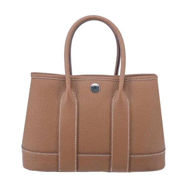 【Hermes 愛馬仕】Mini Garden Party 水牛皮手提包(駝色/W刻/銀釦)