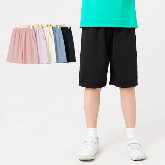 【橘魔法】大童 涼感冰絲純色短褲(運動褲 褲子 中褲 五分褲 速乾 快乾 中性款 男童 女童 兒童 童裝)