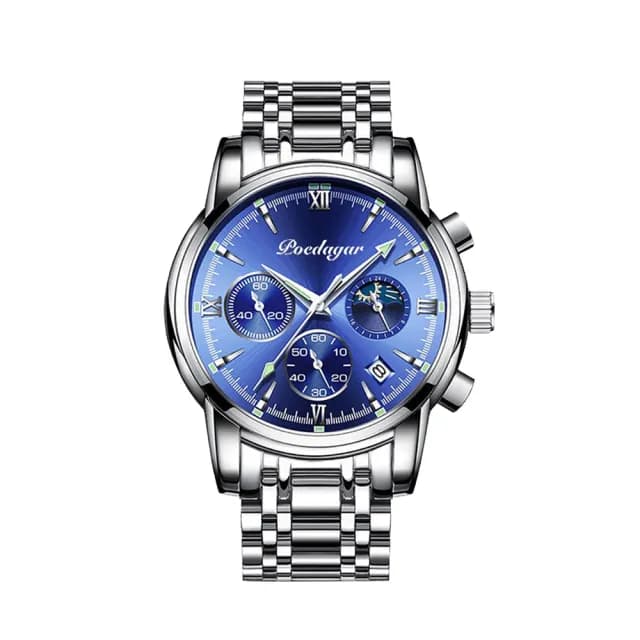 【柏達茄】男士手錶 多功能腕錶 學生石英錶 多功能鋼帶手錶 防水夜光手錶(30米生活防水 夜光帶日曆 鋼帶款)