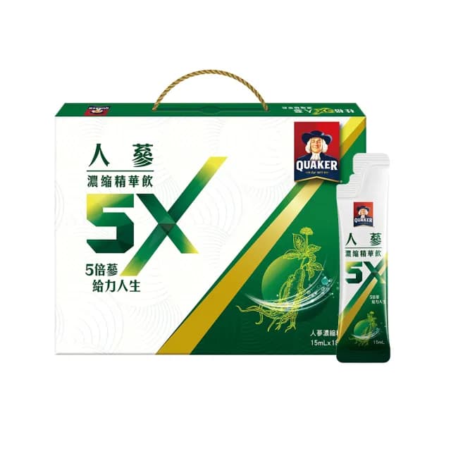 【QUAKER 桂格】5X 人蔘濃縮精華飲禮盒15ml×18入×1盒(共18入 送禮推薦)