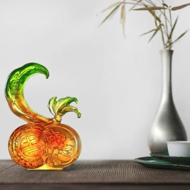 【琉璃工房 LIULI】喜報春 橘和柿 入厝禮轉任/感謝(送禮/琉璃/禮物/水晶/藝術品/禮贈/企業)