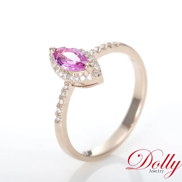 【DOLLY】18K金 天然艷彩粉色藍寶石玫瑰金鑽石戒指(現貨 母親節 情人節 交換禮物首選)
